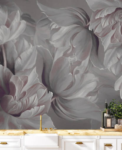 mural floral escuro com grandes tulipas mural floral escuro com grandes tulipas