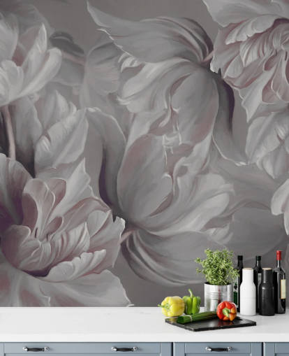 peinture murale florale foncée avec de grandes tulipes