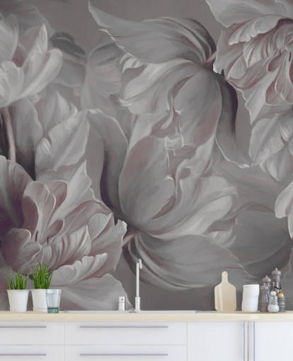 murale floreale scuro con grandi tulipani
