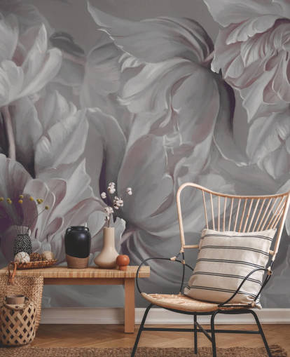 dark floral mural with big tulips