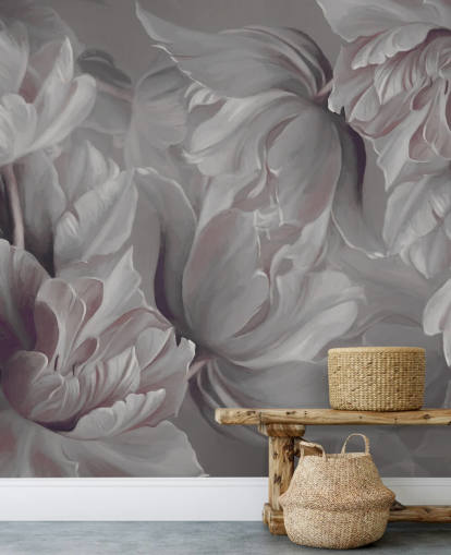 dunkles Blumenwandbild mit großen Tulpen