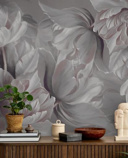 dunkles Blumenwandbild mit großen Tulpen