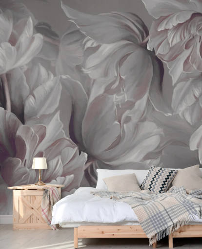 peinture murale florale foncée avec de grandes tulipes