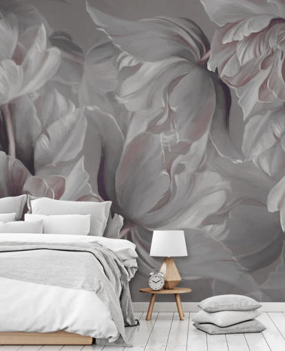 murale floreale scuro con grandi tulipani