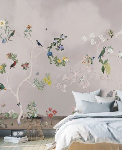 chinoiserie tapet veggmaleri med fugler chinoiserie tapet veggmaleri med fugler