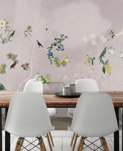 chinoiserie wallpaper mural with birds