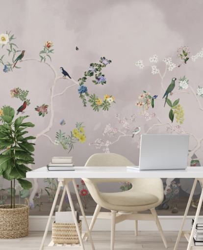 mural de papel pintado de chinoiserie con pájaros mural de papel pintado de chinoiserie con pájaros