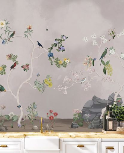 chinoiserie wallpaper mural with birds