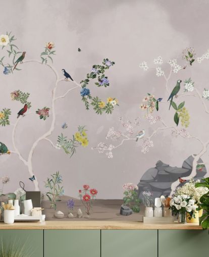 chinoiserie wallpaper mural with birds chinoiserie wallpaper mural with birds
