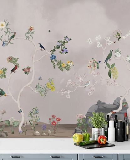 chinoiserie tapet vægmaleri med fugle