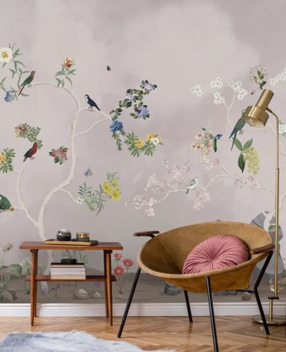 chinoiserie tapet veggmaleri med fugler