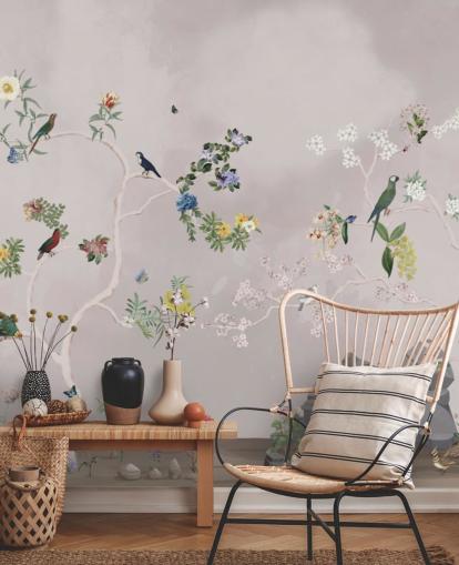 chinoiserie wallpaper mural with birds