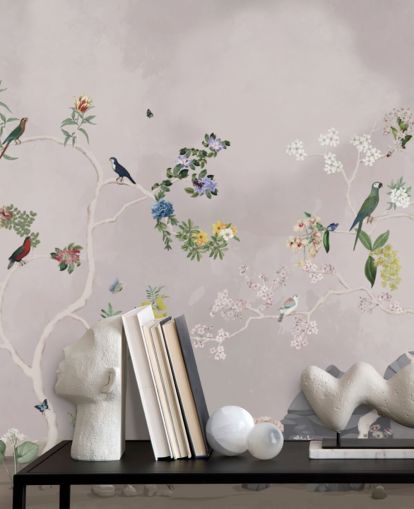 chinoiserie wallpaper mural with birds
