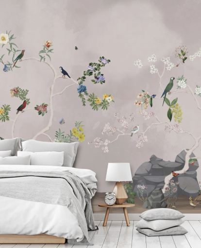 mural de papel de parede chinoiserie com pássaros mural de papel de parede chinoiserie com pássaros