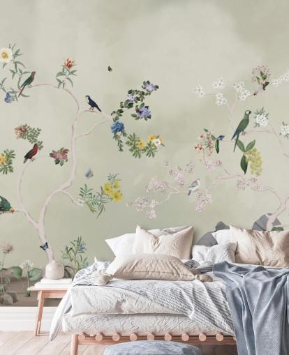 Chinoiserie-Tapetenwandbild mit Vögel