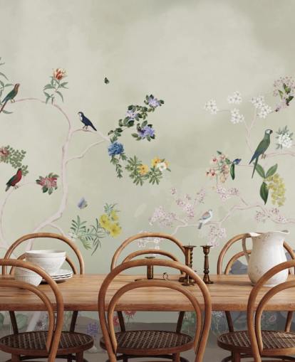 chinoiserie wallpaper mural with birds
