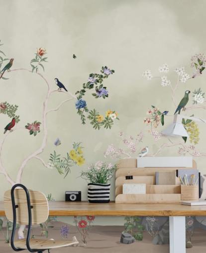 mural de papel de parede chinoiserie com pássaros