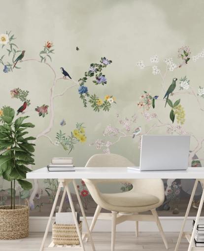 chinoiserie tapet väggmålning med fåglar