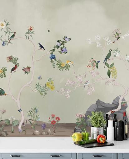 chinoiserie wallpaper mural with birds chinoiserie wallpaper mural with birds