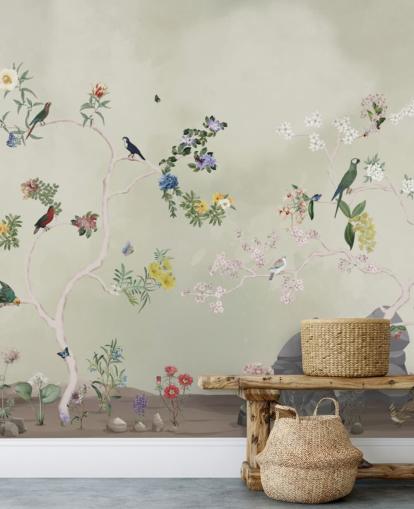 chinoiserie tapet vægmaleri med fugle