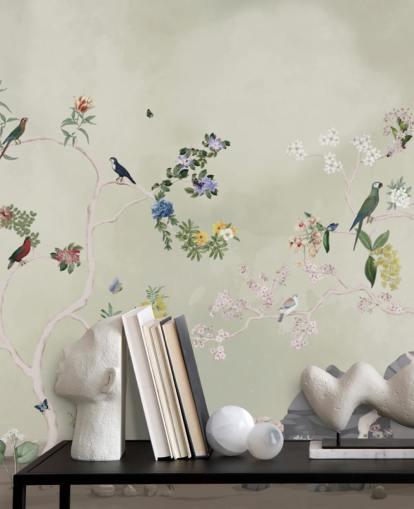 chinoiserie tapet veggmaleri med fugler chinoiserie tapet veggmaleri med fugler
