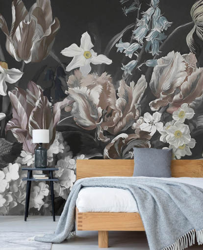 murale floreale scuro con bouquet di peonie murale floreale scuro con bouquet di peonie