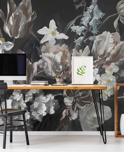 mural de pared floral oscuro con ramo de peonías mural de pared floral oscuro con ramo de peonías