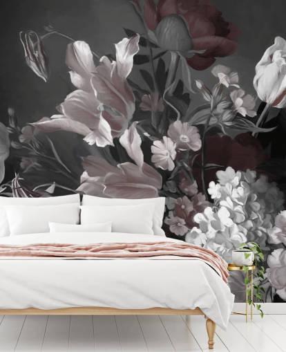 dunkles florales Wandbild mit Tulpenstrauß