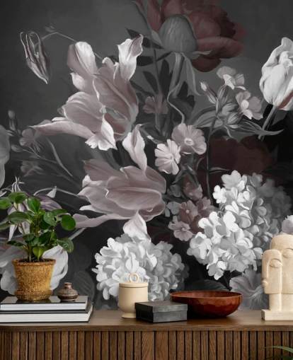 dunkles florales Wandbild mit Tulpenstrauß dunkles florales Wandbild mit Tulpenstrauß