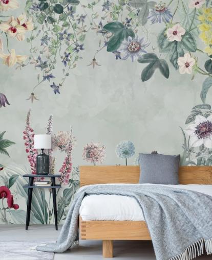 magnifique peinture murale florale personnalisable en bleu pâle de Marina Stupakova pour chambre magnifique peinture murale florale personnalisable en bleu pâle de Marina Stupakova pour chambre