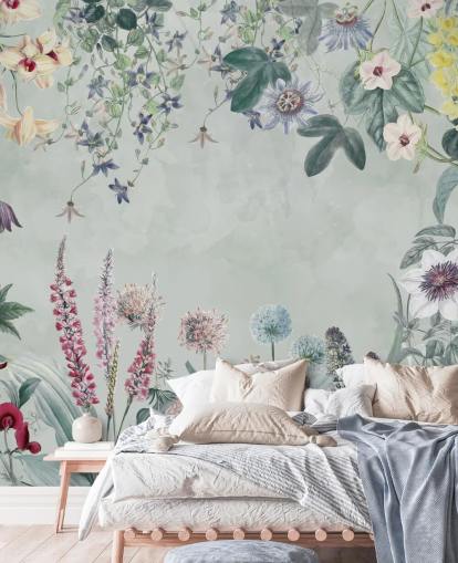 hermoso mural floral personalizable en azul pálido de Marina Stupakova para dormitorio hermoso mural floral personalizable en azul pálido de Marina Stupakova para dormitorio