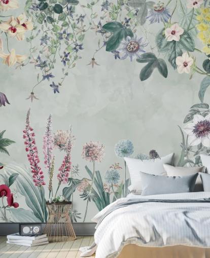 lindo mural floral personalizável em azul claro de Marina Stupakova para quarto lindo mural floral personalizável em azul claro de Marina Stupakova para quarto