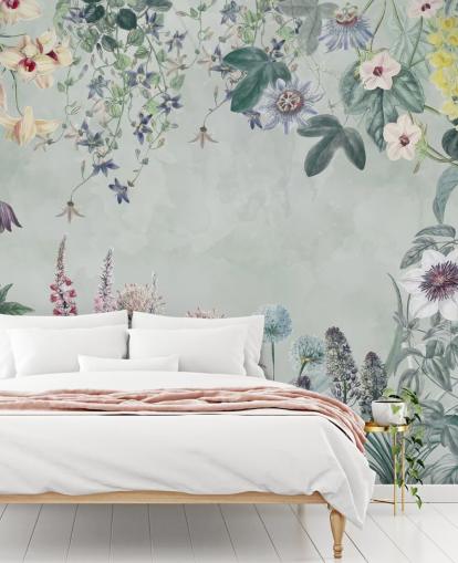 lindo mural floral personalizável em azul claro de Marina Stupakova para quarto