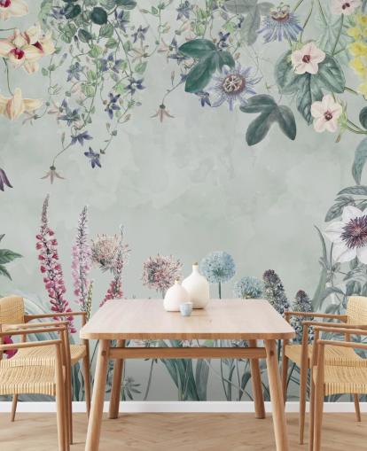 hermoso mural floral personalizable en azul pálido de Marina Stupakova para dormitorio