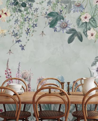 beautiful customisable floral mural in pale blue by Marina Stupakova for bedroom