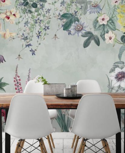 magnifique peinture murale florale personnalisable en bleu pâle de Marina Stupakova pour chambre