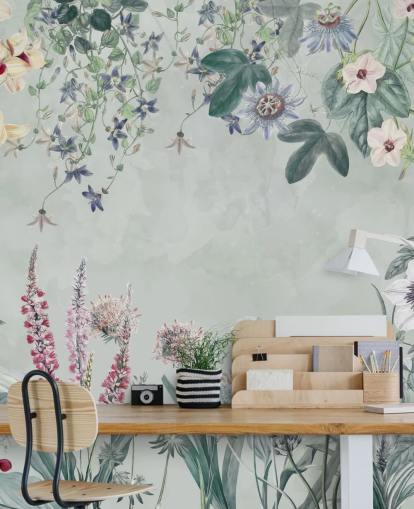 beautiful customisable floral mural in pale blue by Marina Stupakova for bedroom