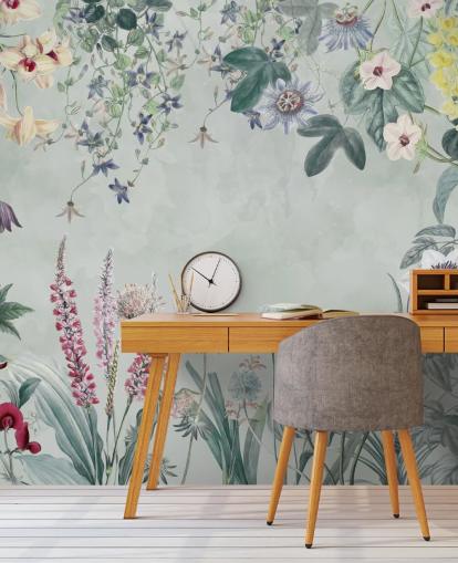 wunderschönes personalisierbares Blumenwandbild in Hellblau von Marina Stupakova für Schlafzimmer