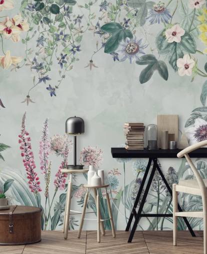 beautiful customisable floral mural in pale blue by Marina Stupakova for bedroom beautiful customisable floral mural in pale blue by Marina Stupakova for bedroom