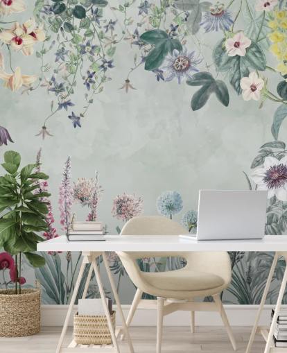 hermoso mural floral personalizable en azul pálido de Marina Stupakova para dormitorio