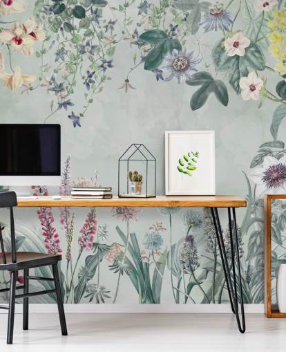 magnifique peinture murale florale personnalisable en bleu pâle de Marina Stupakova pour chambre