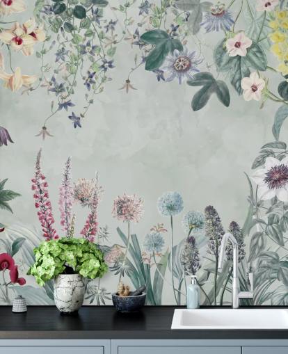 vakkert tilpassbart blomstermaleri i lyseblått av Marina Stupakova til soverommet vakkert tilpassbart blomstermaleri i lyseblått av Marina Stupakova til soverommet