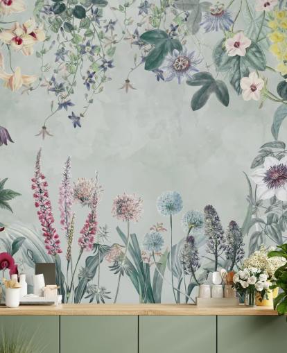 beautiful customizable floral mural in pale blue by Marina Stupakova for bedroom beautiful customizable floral mural in pale blue by Marina Stupakova for bedroom