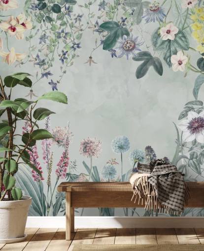 wunderschönes personalisierbares Blumenwandbild in Hellblau von Marina Stupakova für Schlafzimmer wunderschönes personalisierbares Blumenwandbild in Hellblau von Marina Stupakova für Schlafzimmer