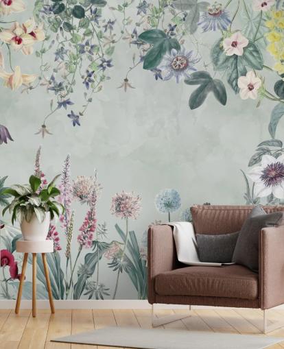 wunderschönes personalisierbares Blumenwandbild in Hellblau von Marina Stupakova für Schlafzimmer