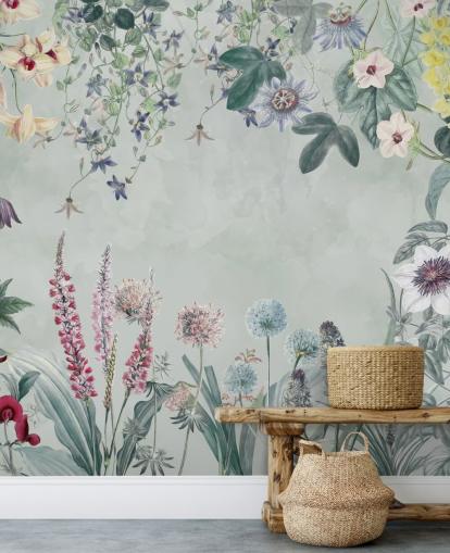 beautiful customisable floral mural in pale blue by Marina Stupakova for bedroom beautiful customisable floral mural in pale blue by Marina Stupakova for bedroom
