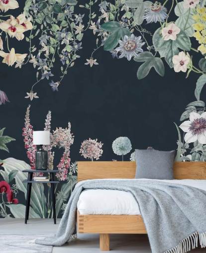 wunderschönes florales Wandbild in Marineblau