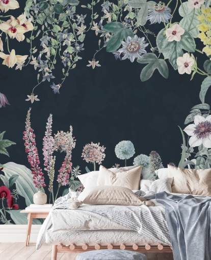 beautiful floral mural in navy beautiful floral mural in navy