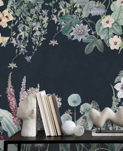 wunderschönes florales Wandbild in Marineblau