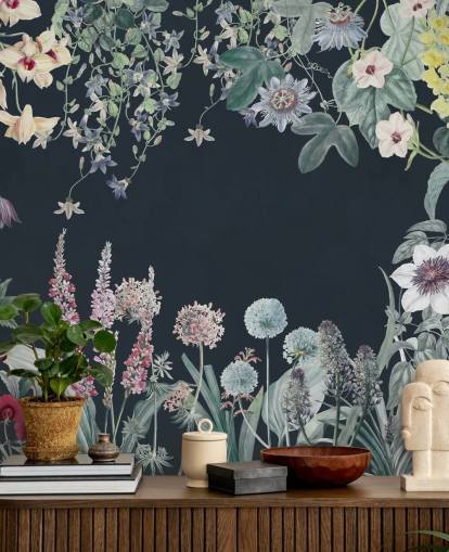 lindo mural floral em azul marinho lindo mural floral em azul marinho